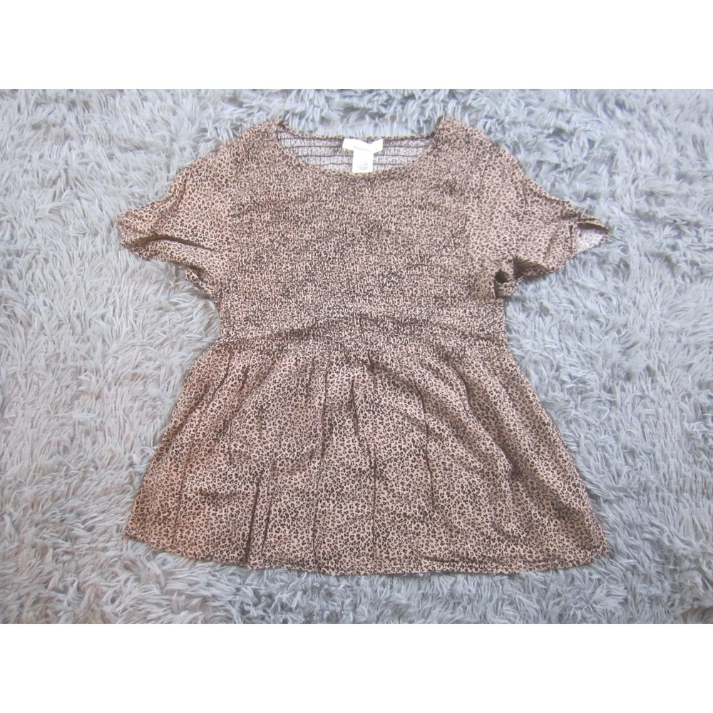Urban Romantics Shirt Womens Large Brown Leopard Print Short Sleeve Rayon Top